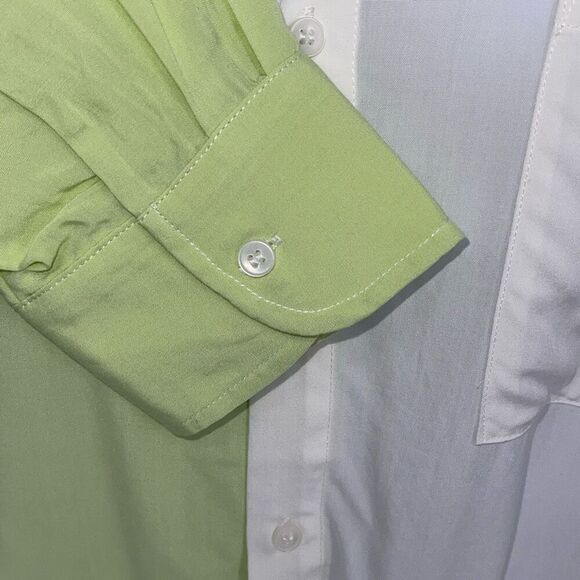 Lush Womens Colorblock Long Sleeve Button Down Shirt Lime Green White Small NWT - Picture 5 of 9